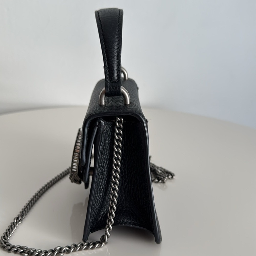 Gucci Black Dionysus Leather Top Handle Bag with Chain Strap, Box, Dust Cover - Picture 8 of 17